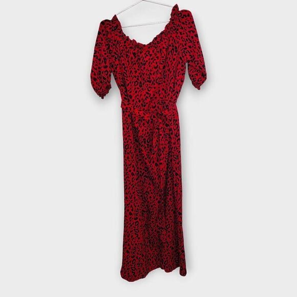 Pink Blush‎ Womens Dress Sz 2X Red Leopard Chiffon Maxi Cottagecore Whimsicore - Picture 2 of 10